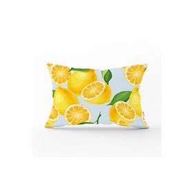 RealHomes DIK-3101 Mavi Zeminli Limon Desenli Dekoratif Dikdörtgen Kırlent Kılıfı