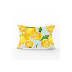 RealHomes DIK-3101 Mavi Zeminli Limon Desenli Dekoratif Dikdörtgen Kırlent Kılıfı