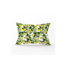 RealHomes DIK-3105 Limon Yaprakları Desenli Dijital Baskılı Dikdörtgen Kırlent Kılıfı