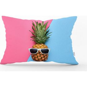 RealHomes DIK-3175 Mavi Pembe Ananas Desenli Modern Dikdörtgen Kırlent Kılıfı