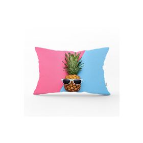 RealHomes DIK-3175 Mavi Pembe Ananas Desenli Modern Dikdörtgen Kırlent Kılıfı