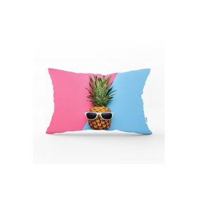 RealHomes DIK-3175 Mavi Pembe Ananas Desenli Modern Dikdörtgen Kırlent Kılıfı