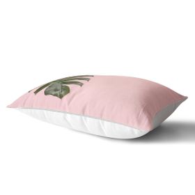 RealHomes DIK-3194 Pembe Zeminde Yaprak Modern Tasarımlı Dekoratif Dikdörtgen Kırlent Kılıfı