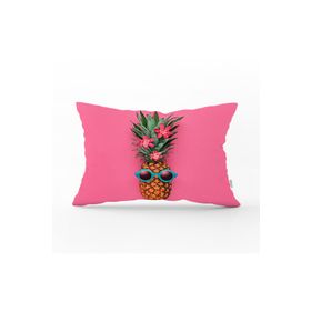 RealHomes DIK-3205 Fuşya Zeminli Ananas Desenli Modern Dikdörtgen Kırlent Kılıfı