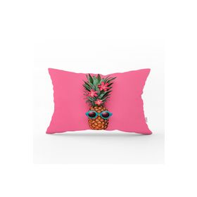 RealHomes DIK-3205 Fuşya Zeminli Ananas Desenli Modern Dikdörtgen Kırlent Kılıfı