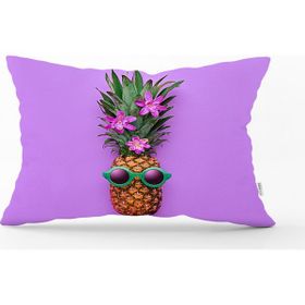 RealHomes DIK-3206 Mor Zeminde Ananas Desenli Modern Dikdörtgen Kırlent Kılıfı