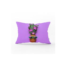 RealHomes DIK-3206 Mor Zeminde Ananas Desenli Modern Dikdörtgen Kırlent Kılıfı