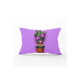 RealHomes DIK-3206 Mor Zeminde Ananas Desenli Modern Dikdörtgen Kırlent Kılıfı