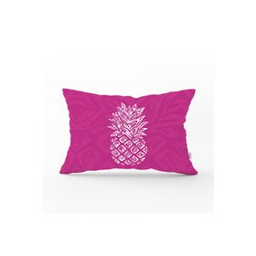 RealHomes DIK-3221 Fuşya Zeminde Ananas Desenli Modern Tasarım Dikdörtgen Kırlent Kılıfı