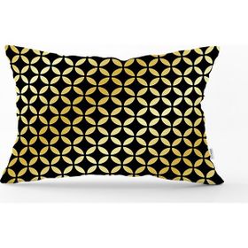 RealHomes DIK-3256 Siyah Zeminde Gold Geometrik Desenli Dekoratif Dikdörtgen Kırlent Kılıfı