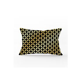 RealHomes DIK-3256 Siyah Zeminde Gold Geometrik Desenli Dekoratif Dikdörtgen Kırlent Kılıfı