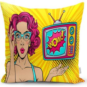 RealHomes DIK-3275 Pop Art Wow Desenli Özel Tasarım Dekoratif Dikdörtgen Kırlent Kılıfı