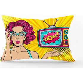 RealHomes DIK-3275 Pop Art Wow Desenli Özel Tasarım Dekoratif Dikdörtgen Kırlent Kılıfı