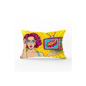 RealHomes DIK-3275 Pop Art Wow Desenli Özel Tasarım Dekoratif Dikdörtgen Kırlent Kılıfı