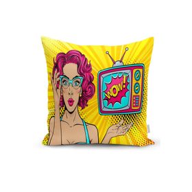 RealHomes DIK-3275 Pop Art Wow Desenli Özel Tasarım Dekoratif Dikdörtgen Kırlent Kılıfı