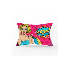 RealHomes DIK-3278 Pempe Pop Art Wow Tasarımlı Dekoratif Dikdörtgen Kırlent Kılıfı