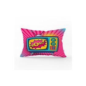 RealHomes DIK-3280 Pop Art Wow TV Desenli Dekoratif Dikdörtgen Kırlent Kılıfı