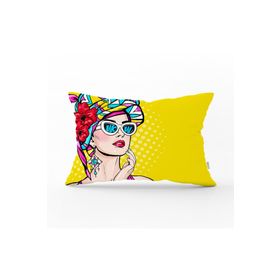 RealHomes DIK-3292 Sarı Zeminli Summer Popart Tasarımlı Dekoratif Dikdörtgen Kırlent Kılıfı