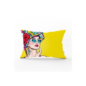 RealHomes DIK-3292 Sarı Zeminli Summer Popart Tasarımlı Dekoratif Dikdörtgen Kırlent Kılıfı