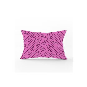 RealHomes DIK-3381 Pembe Zeminli Pink Yazılı Dekoratif Dikdörtgen Kırlent Kılıfı
