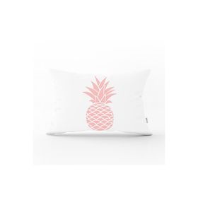 RealHomes DIK-3404 Beyaz Zeminde Pembe Ananas Tasarımlı Dijital Baskılı Dikdörtgen Kırlent Kılıfı