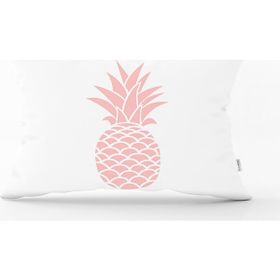 RealHomes DIK-3404 Beyaz Zeminde Pembe Ananas Tasarımlı Dijital Baskılı Dikdörtgen Kırlent Kılıfı