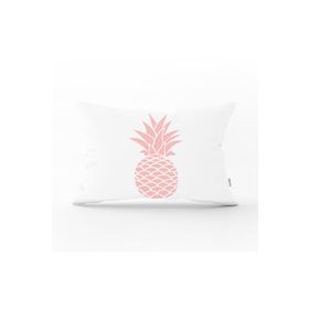 RealHomes DIK-3404 Beyaz Zeminde Pembe Ananas Tasarımlı Dijital Baskılı Dikdörtgen Kırlent Kılıfı
