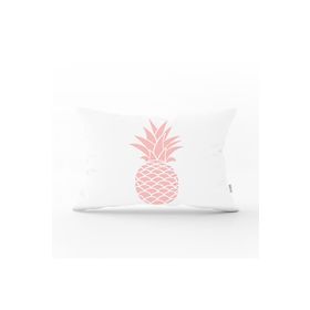 RealHomes DIK-3404 Beyaz Zeminde Pembe Ananas Tasarımlı Dijital Baskılı Dikdörtgen Kırlent Kılıfı