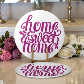 RealHomes Eflatun Home Sweet Home Dijital Baskılı Modern 2 1 Yuvarlak Servis Altlığı Supla