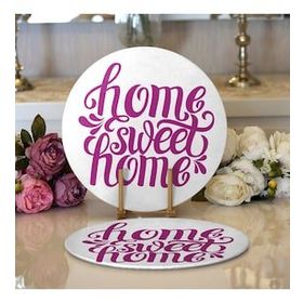 RealHomes Eflatun Home Sweet Home Dijital Baskılı Modern 2 1 Yuvarlak Servis Altlığı Supla