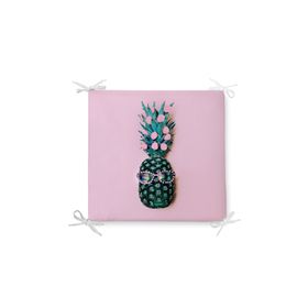 RealHomes F3244 Pembe Zeminde 3D Ananas Temalı Modern Fermuarlı Sandalye Minderi