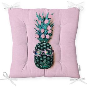RealHomes F3244 Pembe Zeminde 3D Ananas Temalı Modern Fermuarlı Sandalye Minderi