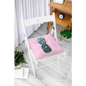 RealHomes F3244 Pembe Zeminde 3D Ananas Temalı Modern Fermuarlı Sandalye Minderi
