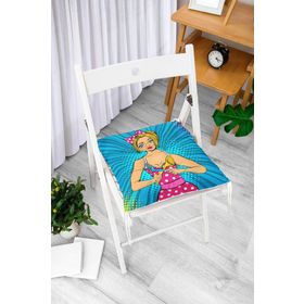 RealHomes F3284 Mavi Zemini Popart Girl Desenli Dekoratif Fermuarlı Sandalye Minderi