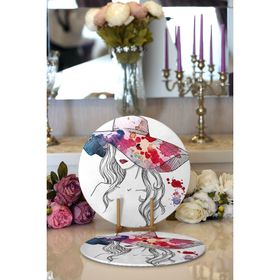 RealHomes Fashion Girl Şapka Özel Tasarım Dijital Baskılı Modern 2'li Yuvarlak Servis Altlığı Supla