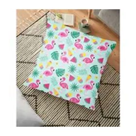 RealHomes Fıstık Yeşil Zeminli Flamingo Desenli Dijital Baskılı 70x70 cm Yer Minderi