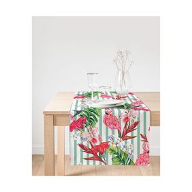 Realhomes Flamingo Motifli Şerit Desenli Dekoratif Süet Runner