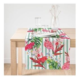 Realhomes Flamingo Motifli Şerit Desenli Dekoratif Süet Runner