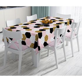RealHomes Geometrik Petek Desenli Altın Detaylı Modern Leke Tutmaz 120x140 cm Masa Örtüsü