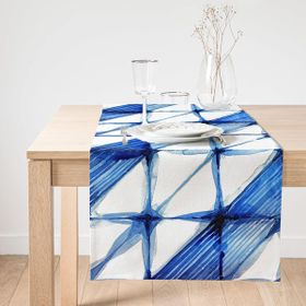 Realhomes Geometrik Sulu Boyalı Dijital Baskılı Dekoratif Süet Runner