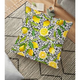 RealHomes Geometrik ve Limon Desenli 3D Dijital Baskılı 70x70 cm Yer Minderi