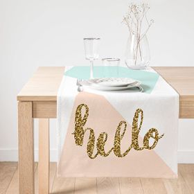 Realhomes Gold Hello Yazılı Modern Motifler Dijital Baskılı Özel Tasarım Süet Runner