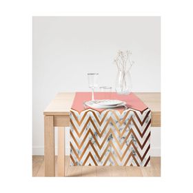 Realhomes Gold ve Pembe Renkli Mermer Desenli Modern Süet Runner