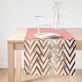 Realhomes Gold ve Pembe Renkli Mermer Desenli Modern Süet Runner