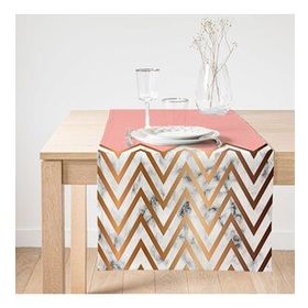 Realhomes Gold ve Pembe Renkli Mermer Desenli Modern Süet Runner