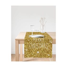 Realhomes Gold Zeminde Merry Christmas Yazılı Dijital Baskılı Özel Tasarım Süet Runner