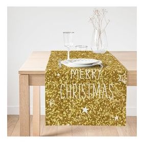 Realhomes Gold Zeminde Merry Christmas Yazılı Dijital Baskılı Özel Tasarım Süet Runner