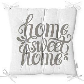 RealHomes Gri Home Sweet Home Modern Baskılı Pofidik Sandalye Minderi
