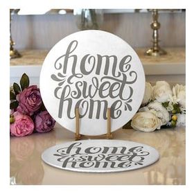 RealHomes Gri Home Sweet Home Modern Dijital Baskılı 2 1 Yuvarlak Servis Altlığı Supla