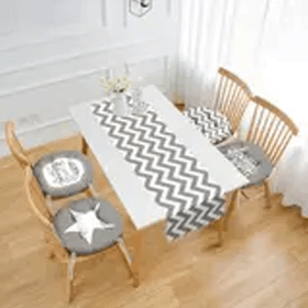 RealHomes Gri Renklerin Şıklığı 4 Yuvarlak Pofidik Sandalye Minderi ve 1 Runner Seti